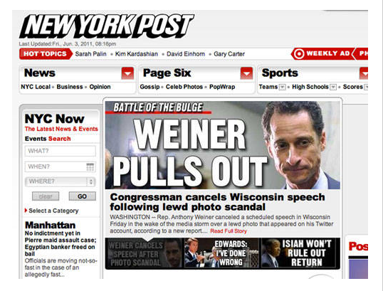 Funny Weiner Headlines | Jstyle