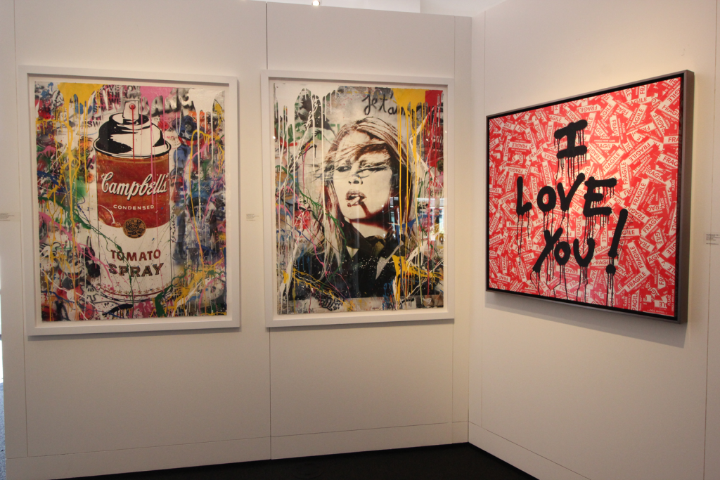 Examples of art available at Contessa Gallery in Lyndhurst are “Tomato Spray” by Mr. Brainwash, 2017, silkscreen and mixed media on paper, 50 inches by 38 inches unframed; “Brigitte Bardot” by Mr. Brainwash, 2017, silkscreen and mixed media on paper, 50 inches by 38 inches unframed