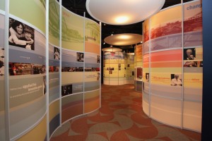 The colorful Area 7, which serves as the last stop on a walkthrough of the Maltz Museum’s main collection, provides a comprehensive look at the many roles played in Northeast Ohio by members of the Jewish community. Photo / Michael C. Butz