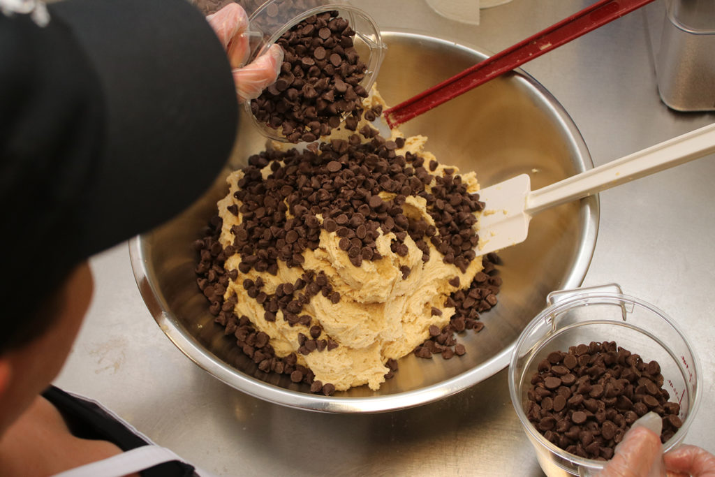 Pollock prefers to use full-size chocolate chips so that Dough Street’s cookie dough has “full flavor.”